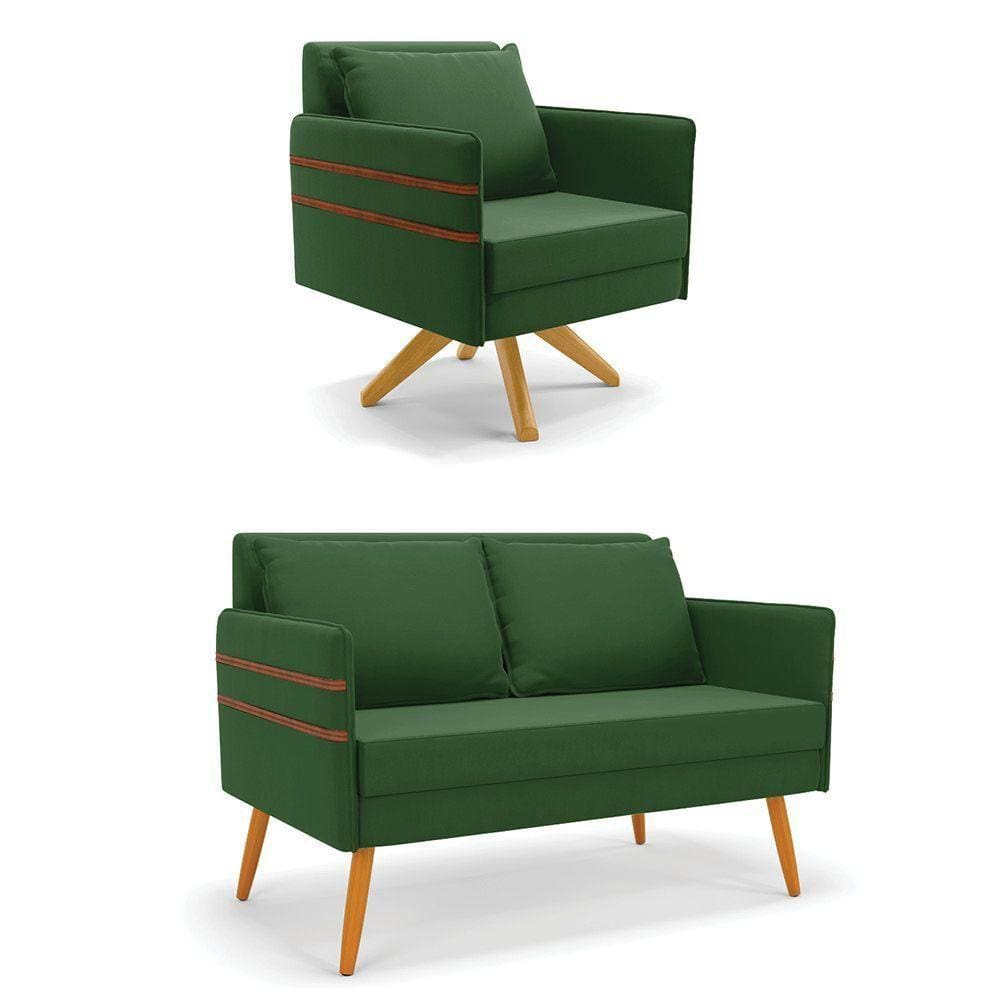 Kit 01 Namoradeira E 01 Poltrona Suede Ma30 Verde