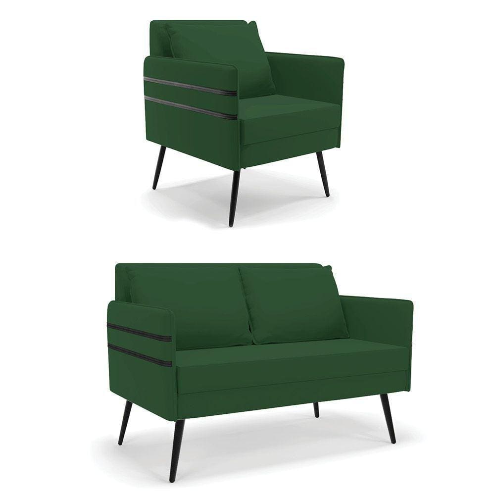 Kit 01 Namoradeira 02 Lugares E 01 Poltrona Verde De Ferro