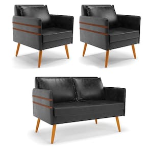 Kit 01 Namoradeira E 02 Poltronas Corano Castanho Preto