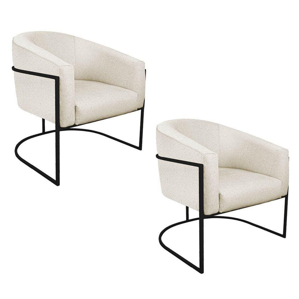 Kit 02 Poltronas Luiza Base De Ferro Preto Linho Bege