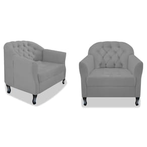 Kit 02 Poltrona Julia A02 Suede Doce Sonho Móveis Cinza