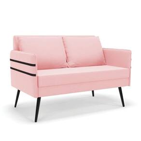 Namoradeira 02 Lugares Mari Suede Rosa Bebê De Ferro