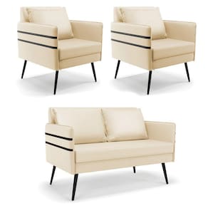 Kit 01 Namoradeira E 02 Poltronas Corino Bege