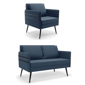 Kit 01 Namoradeira E 01 Poltrona Suede Azulnho