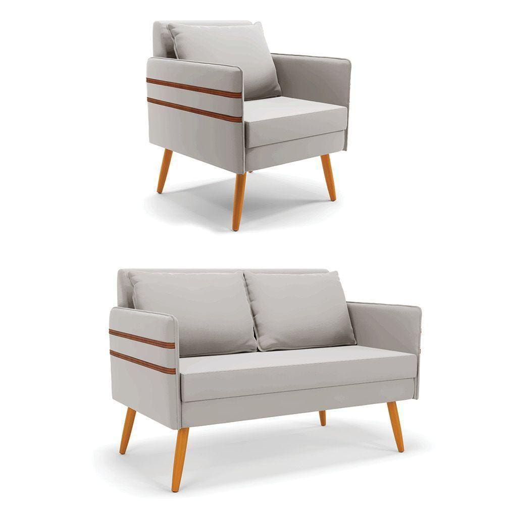 Kit 01 Namoradeira 02 Lugares E 01 Poltrona Cinza Castanho