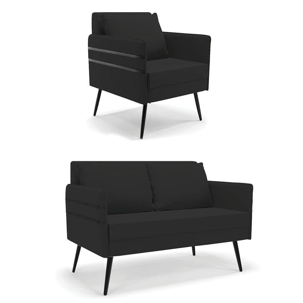 Kit 01 Namoradeira 02 Lugares E 01 Poltrona Preto De Ferro