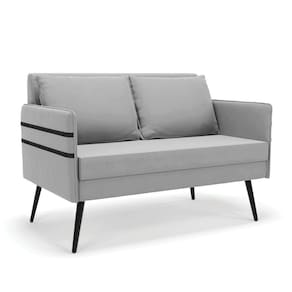 Namoradeira 02 Lugares Mari Suede Cinza Pés Palito De Ferro
