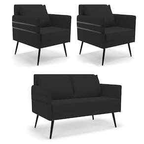 Kit 01 Namoradeira 02 Lugares E 02 Poltronas De Ferro Preto
