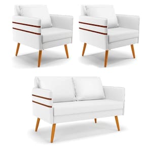 Kit 01 Namoradeira E 02 Poltronas Corino Castanho Branco