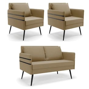 Kit 01 Namoradeira E 02 Poltronas Suede Marrom Rato