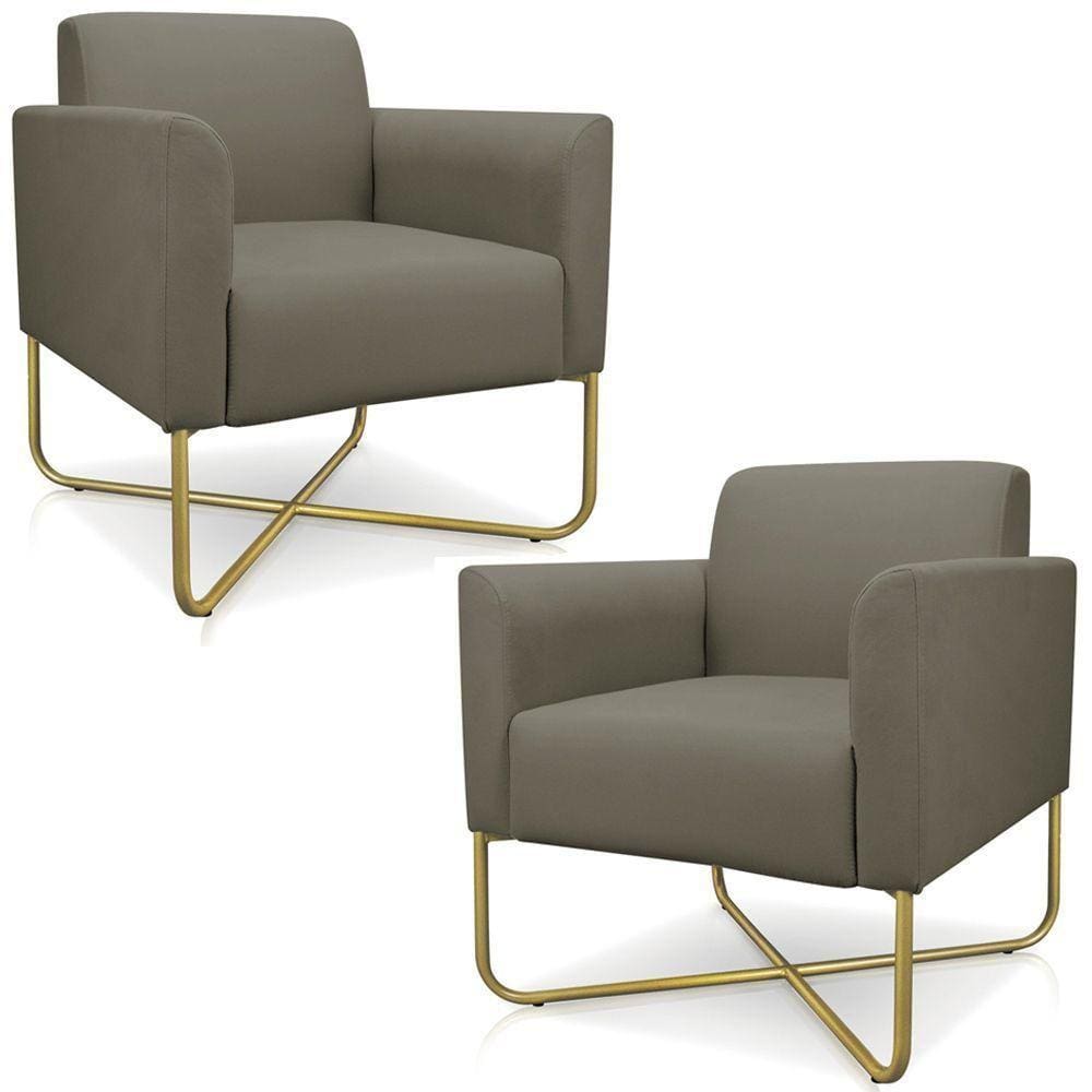 Kit 2 Poltronas Isabella Base X Suede Nude dourado