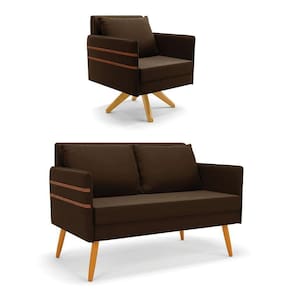 Kit 01 Namoradeira E 01 Poltrona Suede Ma30 Marrom