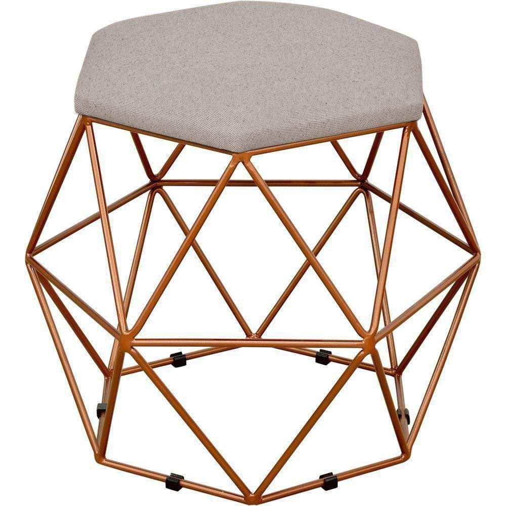 Puff Aramado Bronze Six L02 Linho Bege