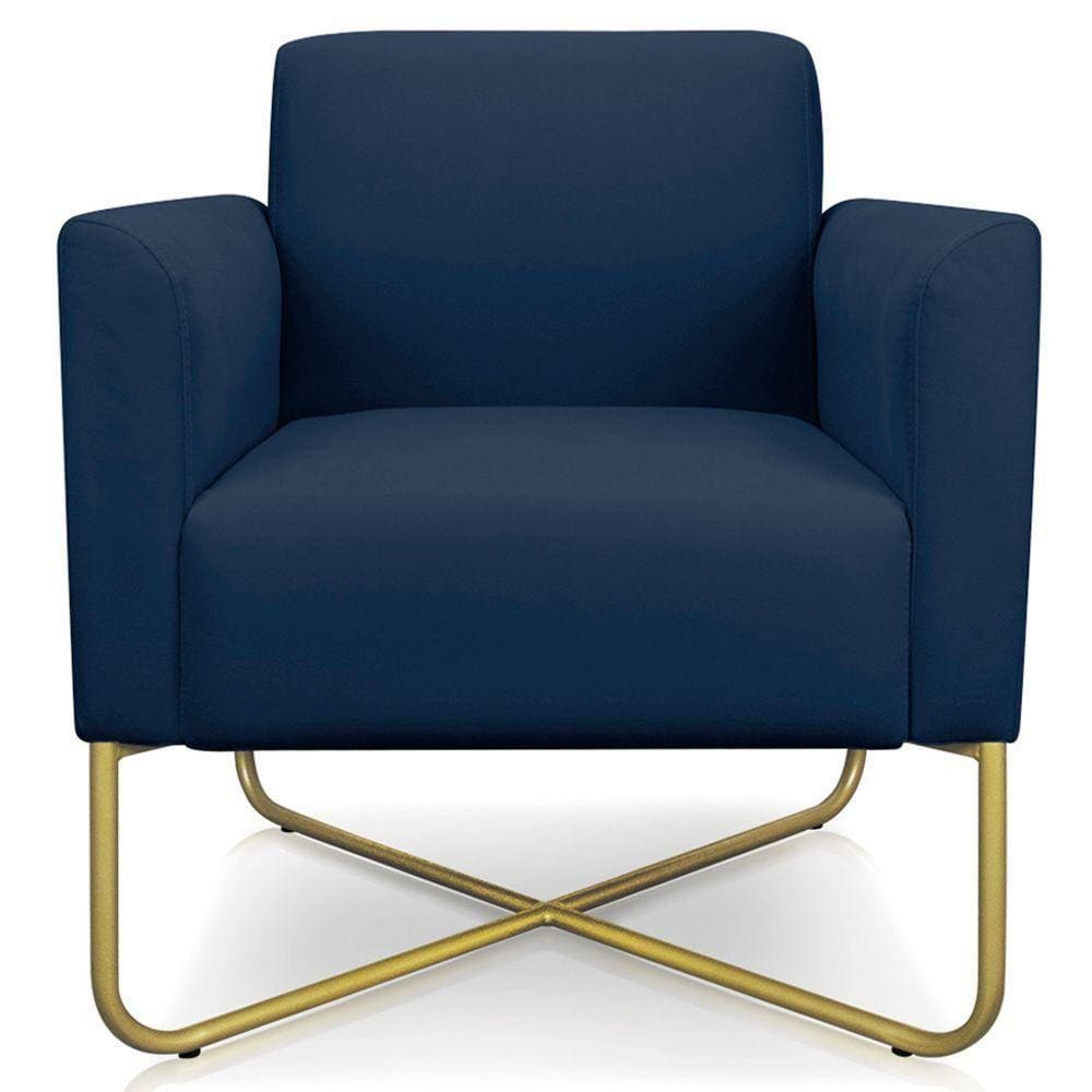 Poltrona Isabella Base X Suede Azul Marinho dourado
