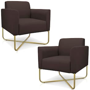 Kit 2 Poltronas Isabella Base X Suede Marrom dourado
