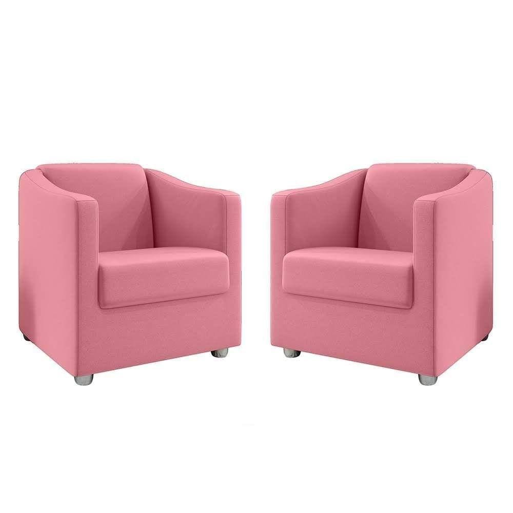 Kit 2 Poltronas Ana Suede Pés Cromado Rosa