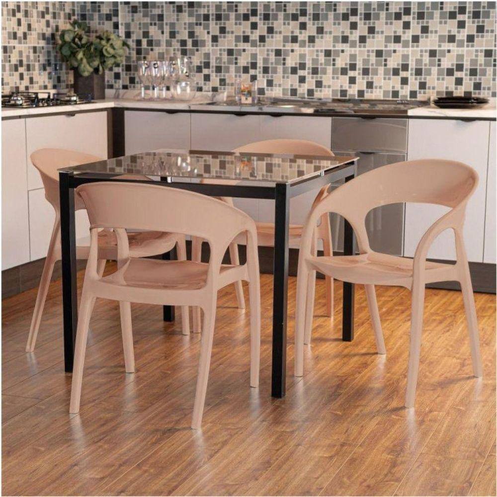 Conjunto Mesa de Jantar Redonda 105cm Lavanda com 4 Cadeiras Kappesberg -  Freijó/Linho Cinza