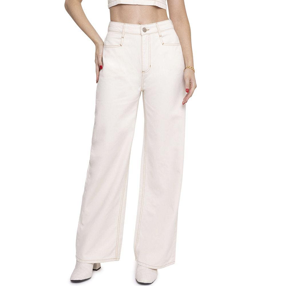 Calça Feminina Wide Leg Flavia Contraste Cru
