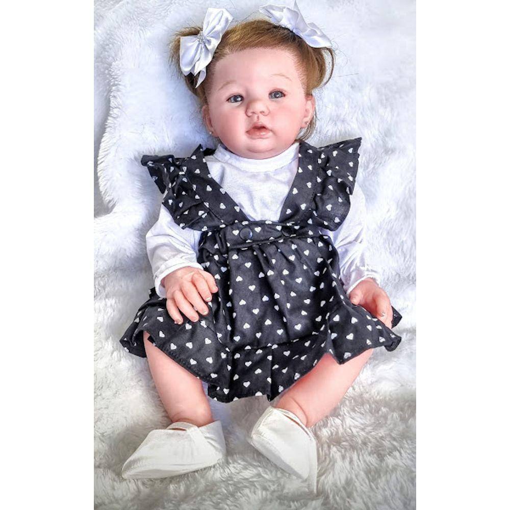 Boneca Bebe Reborn Realista Fofa com Roupa Azul e Itens Luxo