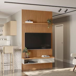 Painel Ripado Modular 1 Nicho 1 Prateleira Linea Brasil Marrom/Off White