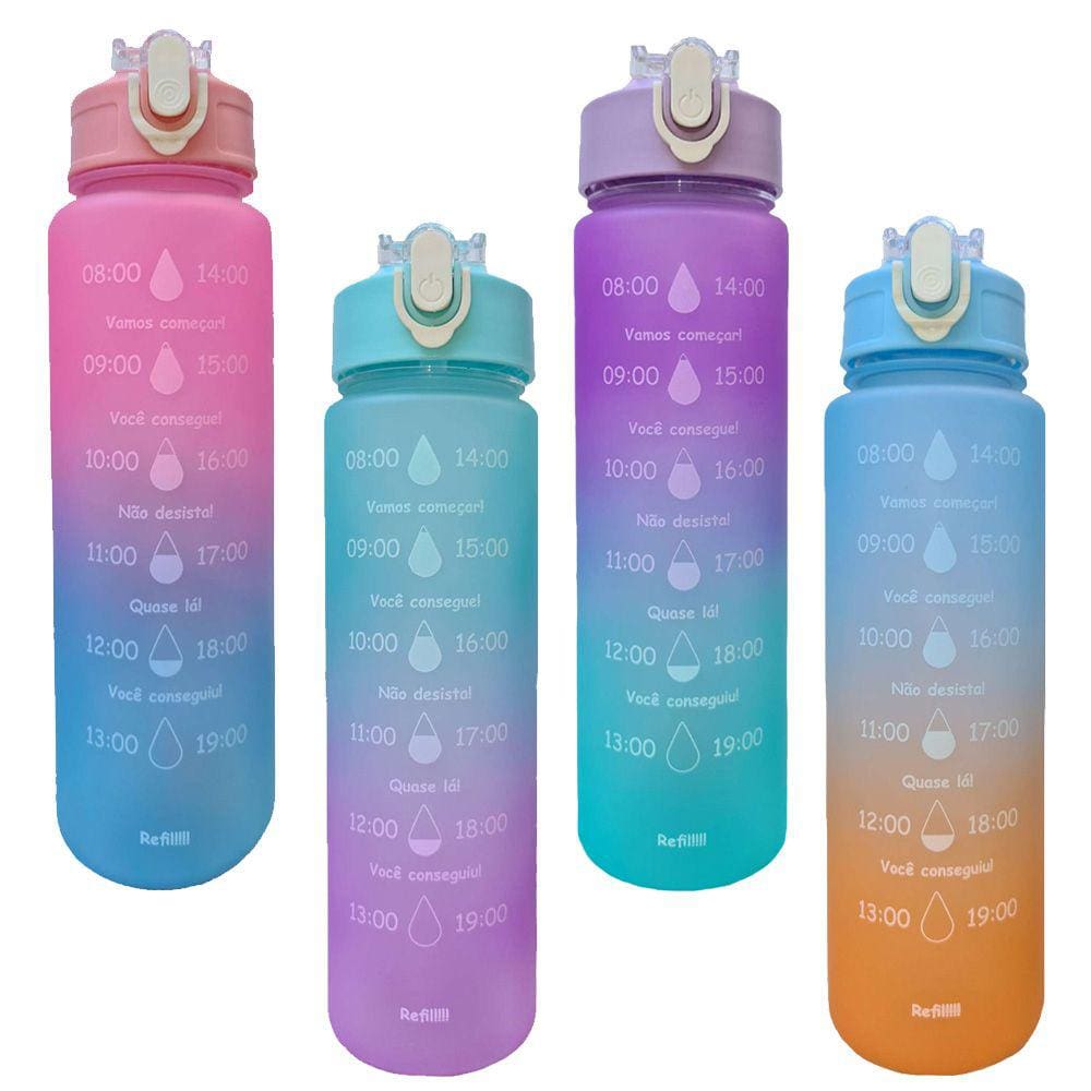Garrafa de Água Academia Motivacional Tie Dye 750ml Adesivos e Bico com Canudo