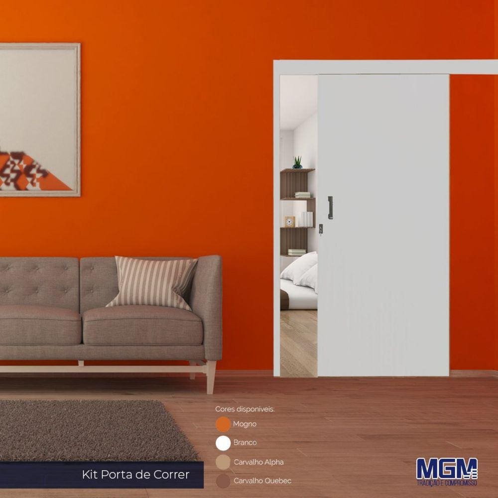 Porta de Correr Madeira 215x70cm Sobrepor Reversível Melamínico MGM Branco