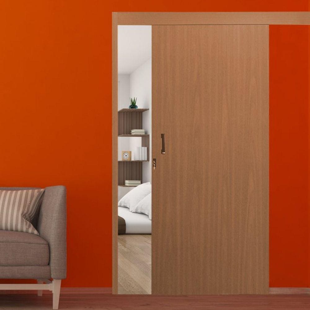 Porta de Correr Madeira 215x70cm Sobrepor Reversível Melamínico MGM Mogno