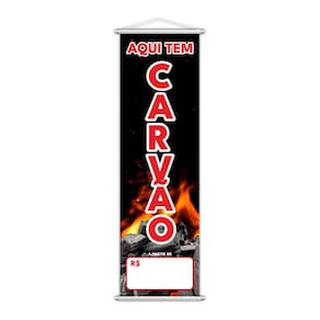 Banner Aqui Tem Carvão Preço Fundo Branco Lona 100x30cm