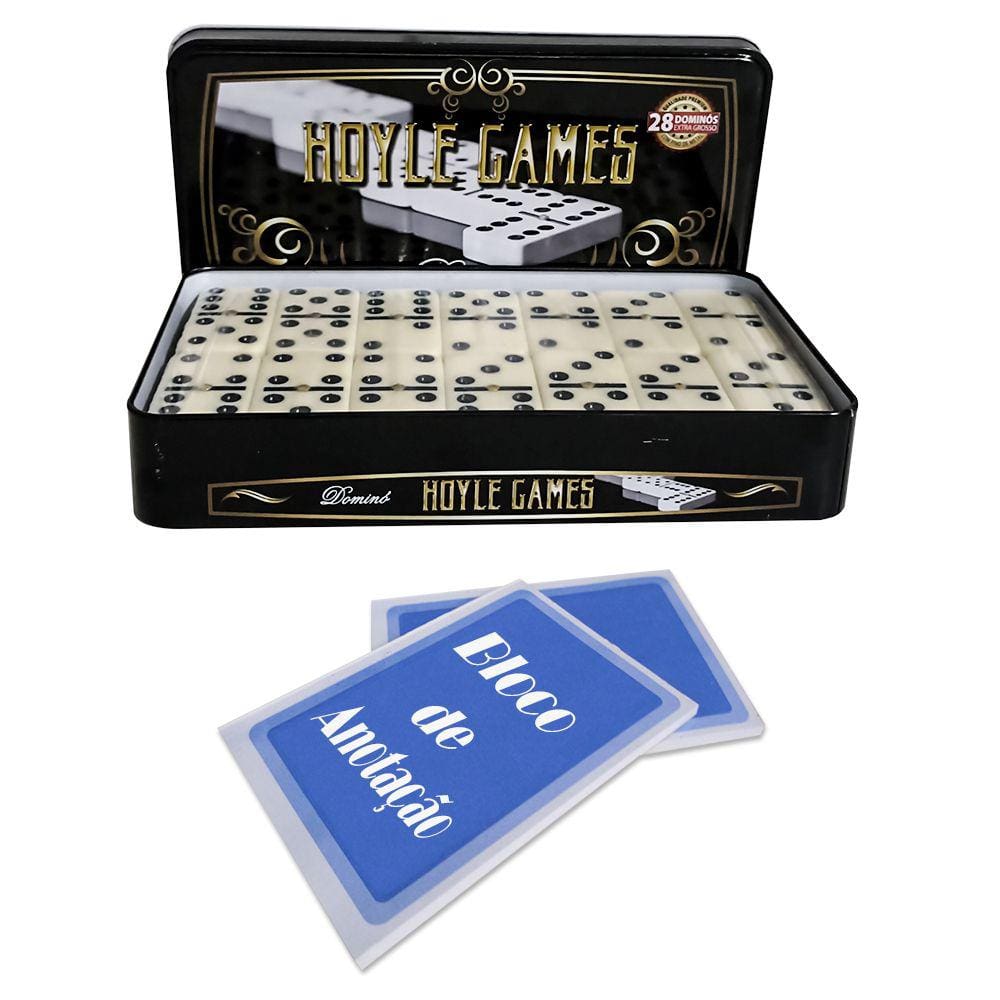 Jogo de Dominó Osso Black Profissional 12mm Pedras Grandes 12x22x52mm Pino Central em Caixa Metálica