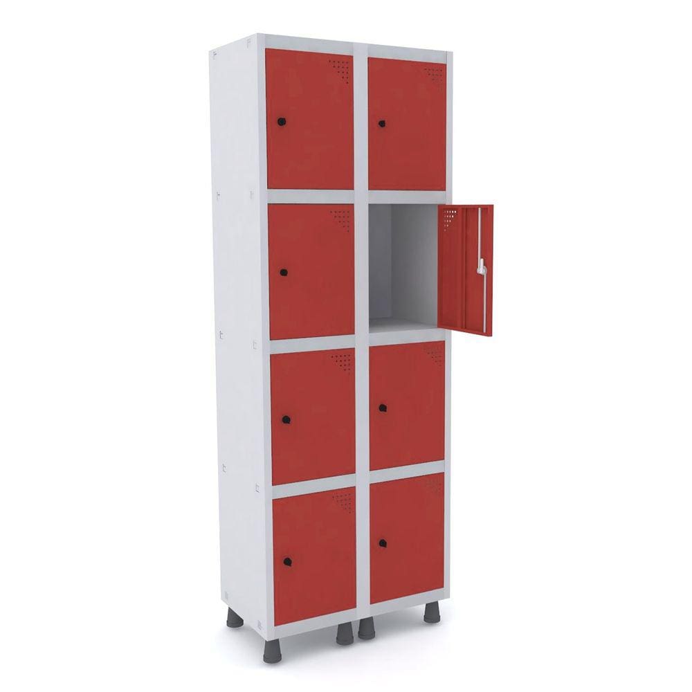 Roupeiro De Aço 2M 08 Portas Pitão Pandin - Cinza/Vermelho
