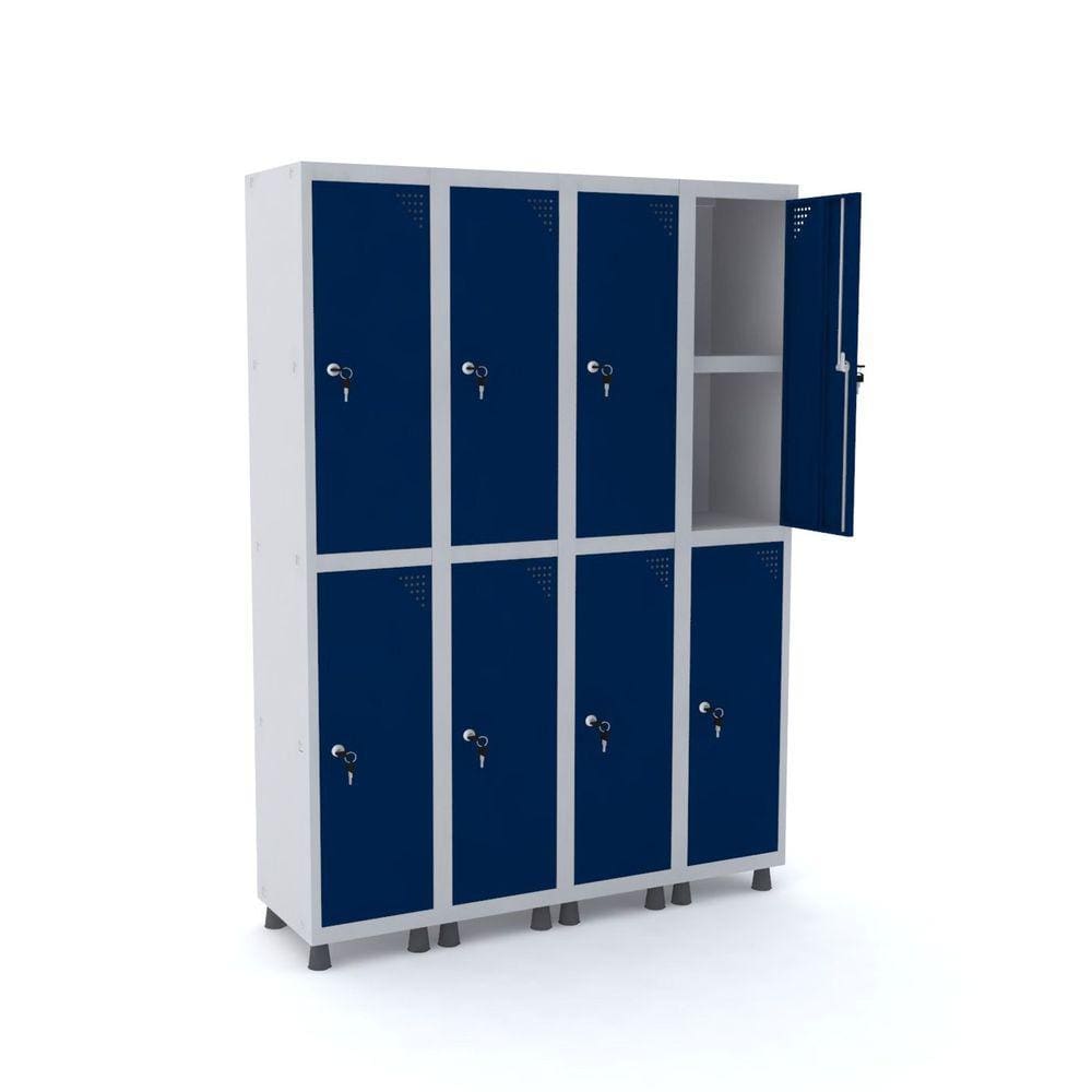 Roupeiro De Aço 4M 08 Portas C/ Prat. Fechadura Pandin - Cinza/Azul Del Rey