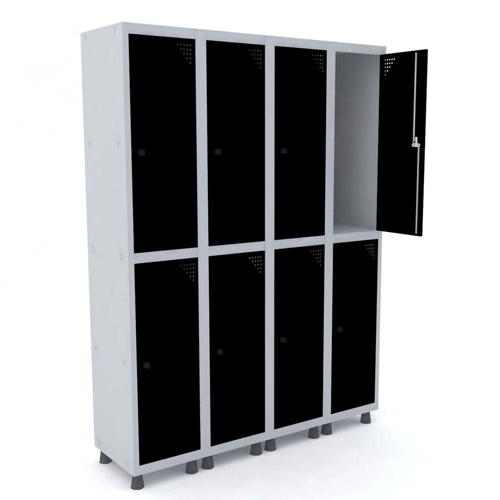 Roupeiro De Aço 4M 08 Portas Pitão Pandin - Cinza/Preto
