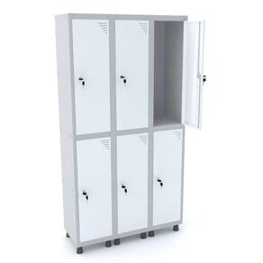 Roupeiro De Aço 3M 06 Portas Fechadura Pandin - Cinza/Branco