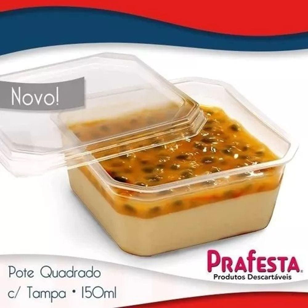 Pote Quadrado Microondas E Freezer 150ml C/20 Unid Prafesta