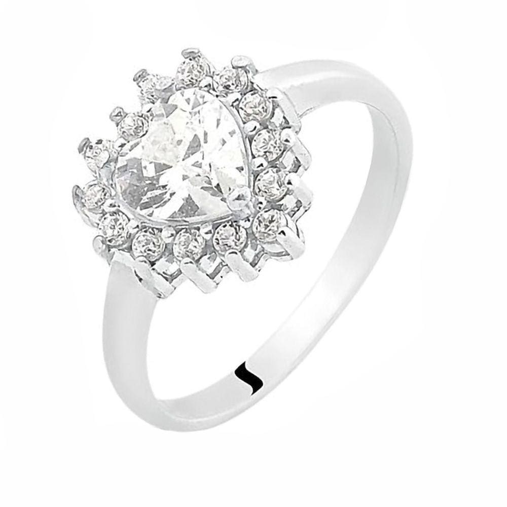 Anel de Prata Coração Zircônia