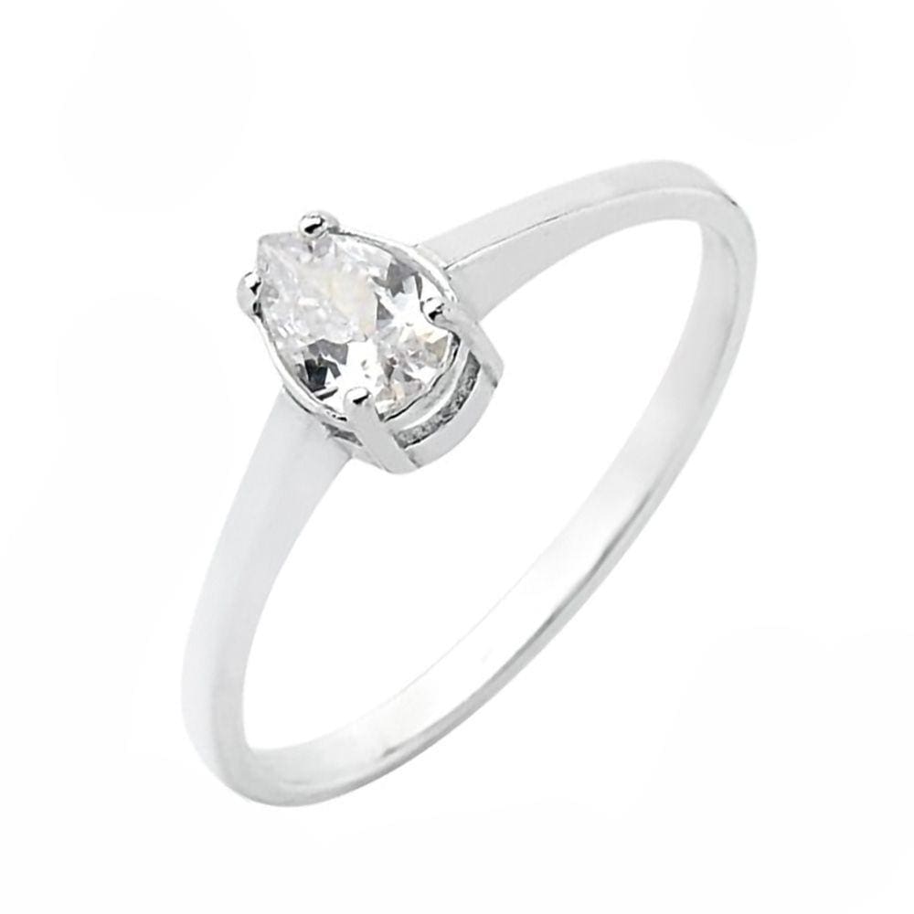 Anel De Prata Solitário Gota Clássico