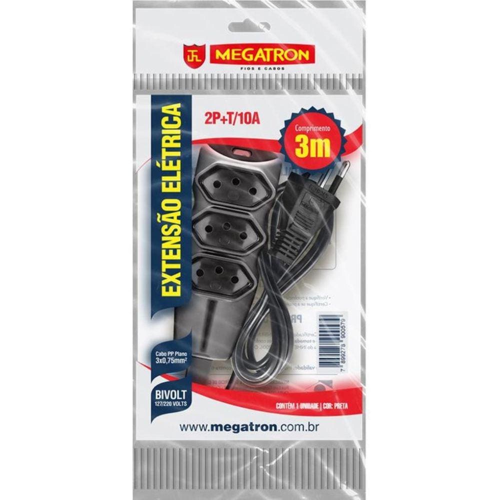 Extensao 3 Tom. Paral.3X0,75X3,00Mt 2P+T 10A/250V Pt Megatr