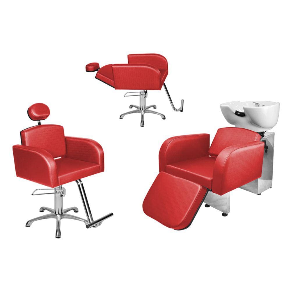 Kit Salão Destak 1 Fixa + 1 Recl Base Estrela + Lavatório C/Ap Vermelho