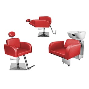 Kit Salão Destak 1 Cad Fixa + 1 Recl Base Quadrada + Lavatório Vermelho