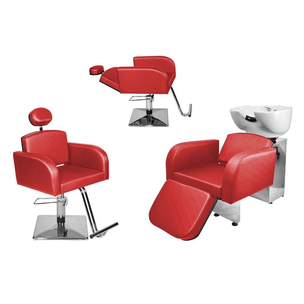 Kit Salão Destak 1 Fixa + 1 Recl Base Quadrada + Lavatório C/Ap Vermelho