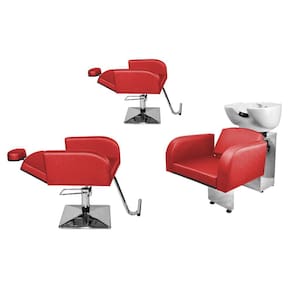 Kit Salão Destak 2 Cadeiras Recl Base Quadrada + Lavatório Vermelho Facto