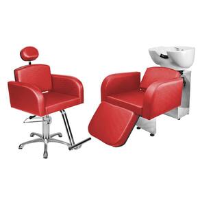 Kit Salão Destak Cadeira Recl Base Estrela + Lavatório C/Ap Vermelho