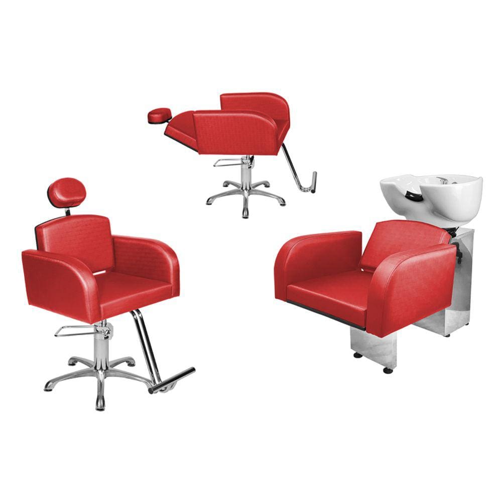 Kit Salão Destak 1 Cad Fixa + 1 Recl Base Estrela + Lavatório Vermelho