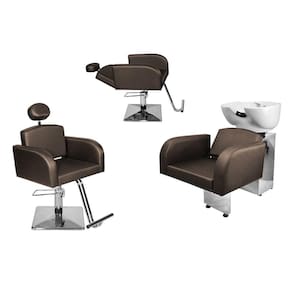 Kit Salão Destak 1 Cad Fixa + 1 Recl Base Quadrada + Lavatório Marrom