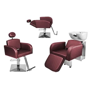 Kit Salão Destak 1 Fixa + 1 Recl Base Quadrada + Lavatório C/Ap Bordô