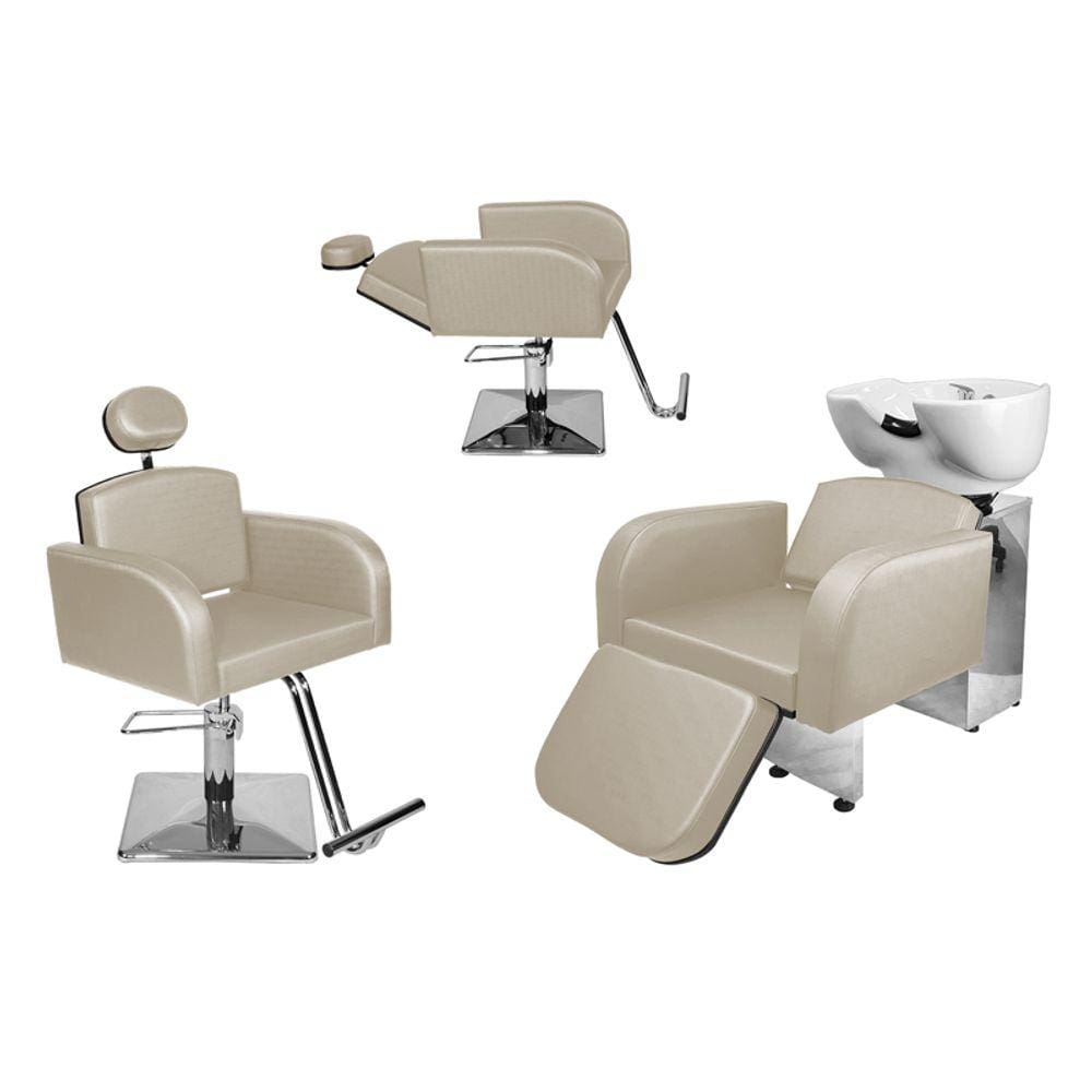 Kit Salão Destak 1 Fixa + 1 Recl Base Quadrada + Lavatório C/Ap Branco Pér