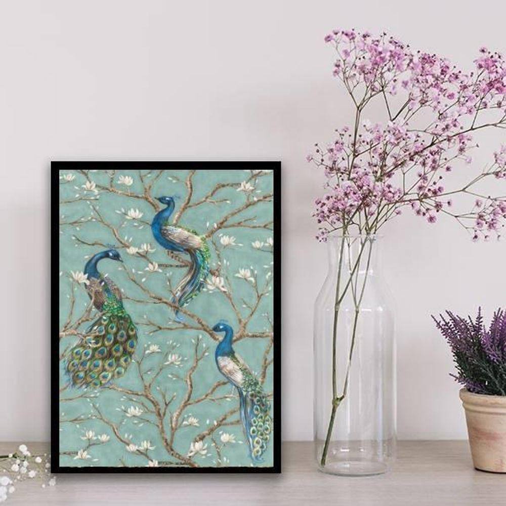 Quadro Decorativo Pavões Vintage 33X24Cm Branca