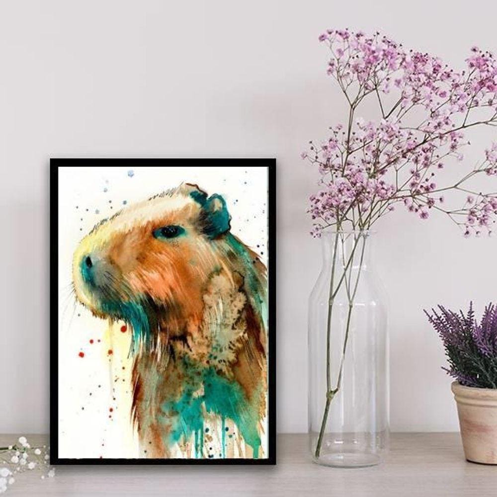 Quadro Decorativo Capivara Aquarela 33X24Cm Branca