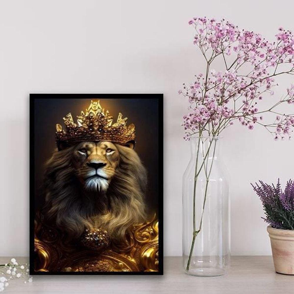 Quadro Decorativo Leão Rei 33X24Cm Branca