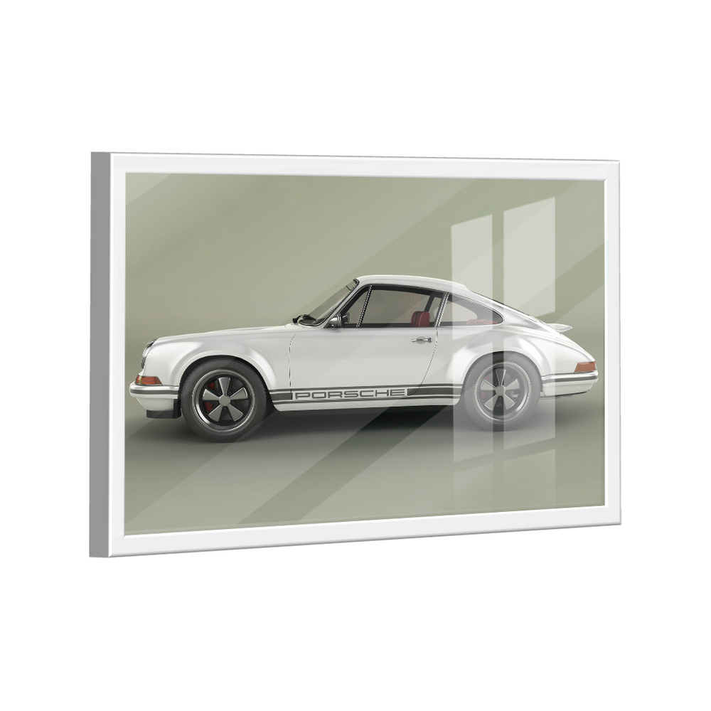 Quadro Porsche 911 Branco Metálico Lado -- BR ARTES